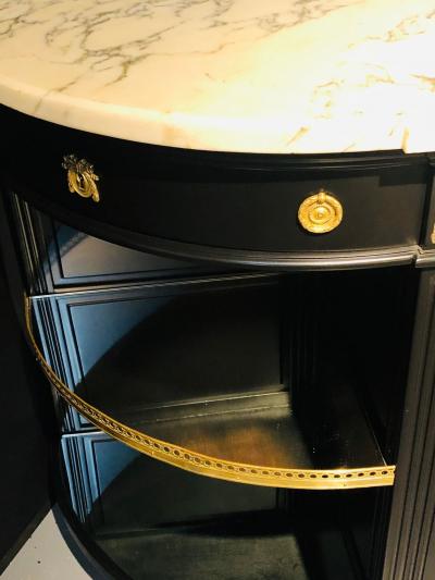 Jansen Hollywood Regency Sideboard Console Ebony w Marble Top and Bronze Deco