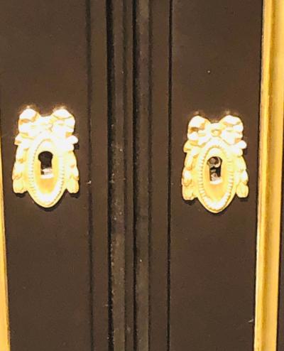 Jansen Hollywood Regency Sideboard Console Ebony w Marble Top and Bronze Deco