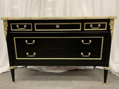 Jansen Louis XVI Style Bronze Mounted Commode with White Marble Top 1940s