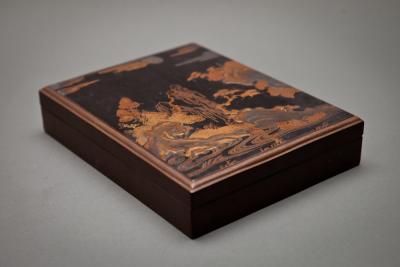 Japanese 18th Century Lacquer Writing Box with Intricate Moonlit Landscape