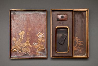 Japanese 18th Century Lacquer Writing Box with Intricate Moonlit Landscape