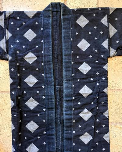 Japanese Antique Farmer Jacket with Bold Katazome Resistant Dye