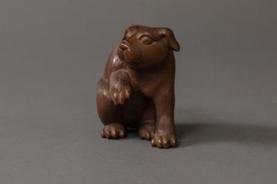 Japanese Antique Hand Carved Wood Puppy