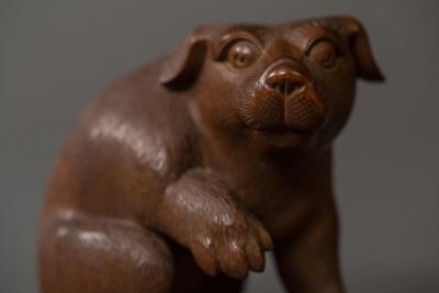 Japanese Antique Hand Carved Wood Puppy