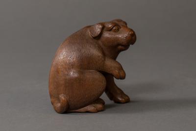 Japanese Antique Hand Carved Wood Puppy