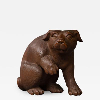 Japanese Antique Hand Carved Wood Puppy