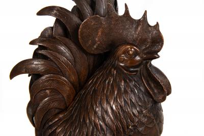 Japanese Antique Meiji Period Bronze Sculpture Okimono of a Rooster
