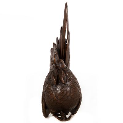 Japanese Antique Meiji Period Bronze Sculpture Okimono of a Rooster