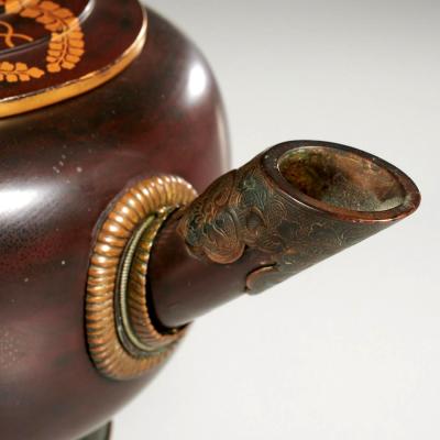 Japanese Antique Sake Ewer Lacquer with Bronze Meiji Period