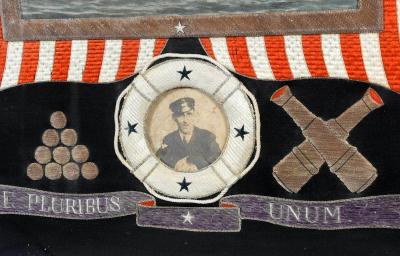Japanese Antique Textile Panel Of American Historical Great White Fleet