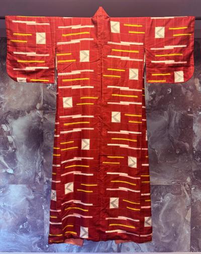Japanese Art Deco Ikat Silk Meisen Kimono