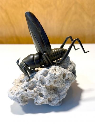 Japanese Articulate Bronze Grasshopper Jizai Okimono Myochin Linage Signed