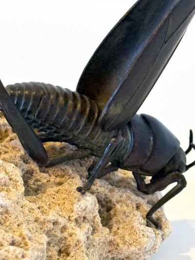 Japanese Articulate Bronze Grasshopper Jizai Okimono Myochin Linage Signed