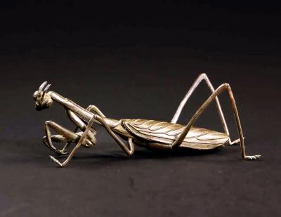 Japanese Articulate Praying Mantis Jizai Okimono Myochin Linage Signed