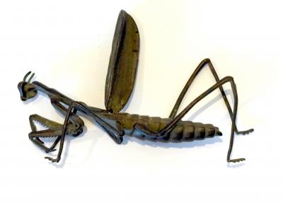 Japanese Articulate Praying Mantis Jizai Okimono Myochin Linage Signed