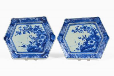 Japanese Blue and White Imari Platters a Pair