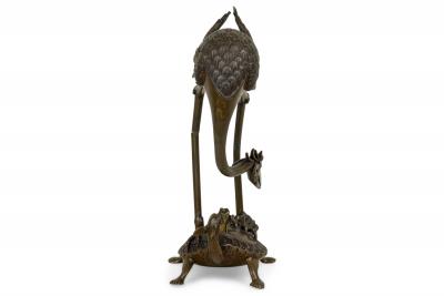 Japanese Bronze Buddhist Turtle and Heron Figurine