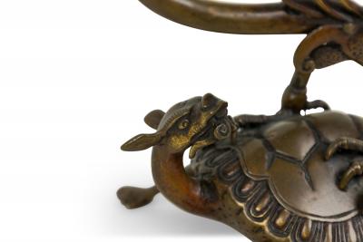 Japanese Bronze Buddhist Turtle and Heron Figurine