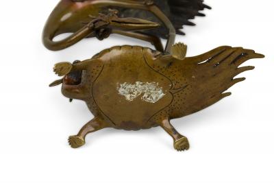 Japanese Bronze Buddhist Turtle and Heron Figurine