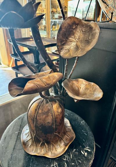Japanese Bronze Candle Stands Lotus Design Mid Showa Era 1960s