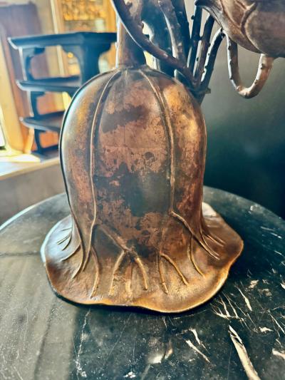 Japanese Bronze Candle Stands Lotus Design Mid Showa Era 1960s
