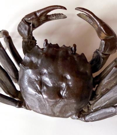 Japanese Bronze Crab Okimono Meiji Signed Yasunosuke