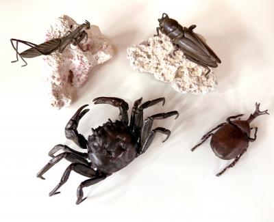 Japanese Bronze Crab Okimono Meiji Signed Yasunosuke