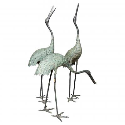 Japanese Bronze Cranes Set of Three