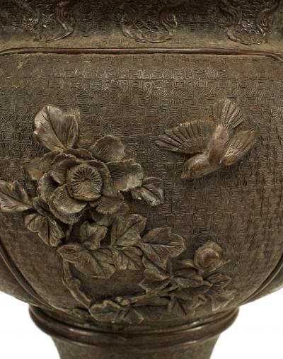 Japanese Bronze Floral Jardiniere with Stand