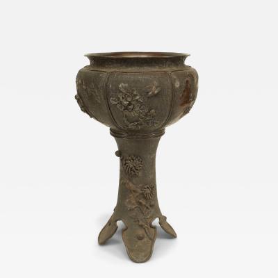 Japanese Bronze Floral Jardiniere with Stand