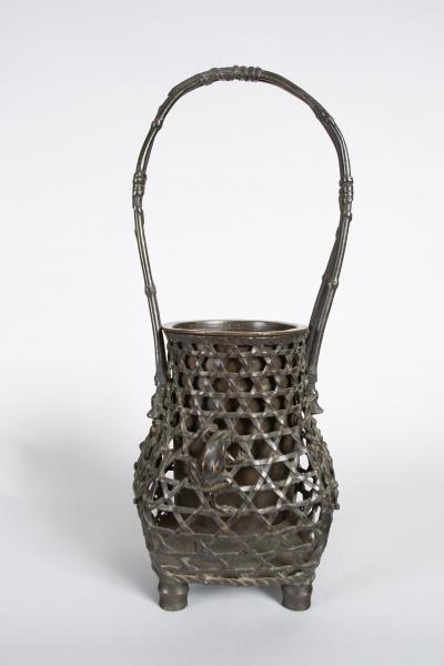 Japanese Bronze Ikebana Flower Arranging Vase with Frog