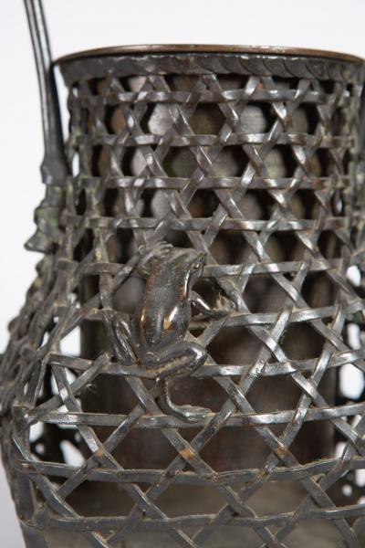 Japanese Bronze Ikebana Flower Arranging Vase with Frog