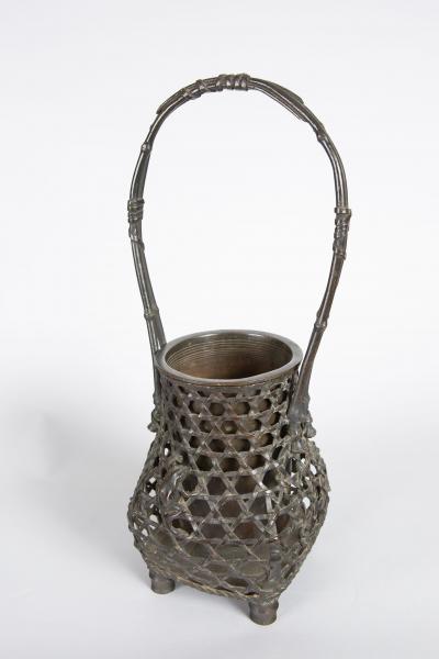 Japanese Bronze Ikebana Flower Arranging Vase with Frog