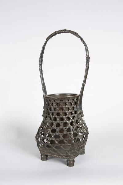 Japanese Bronze Ikebana Flower Arranging Vase with Frog