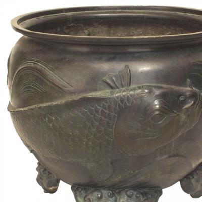Japanese Bronze Patinated Footed Pot