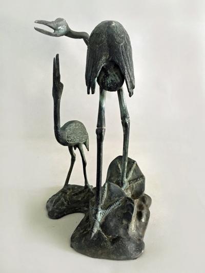 Japanese Bronze Sculpture Pair of Cranes