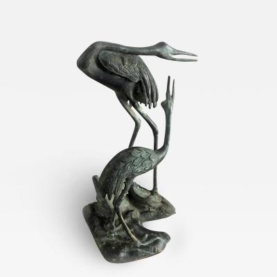 Japanese Bronze Sculpture Pair of Cranes