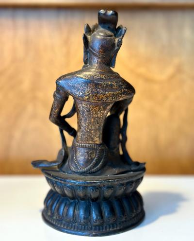 Japanese Bronze Statue Nyoirin Kannon on Lotus Throne