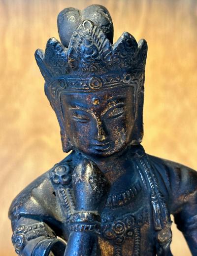 Japanese Bronze Statue Nyoirin Kannon on Lotus Throne