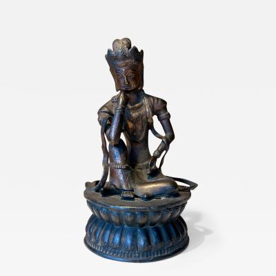 Japanese Bronze Statue Nyoirin Kannon on Lotus Throne
