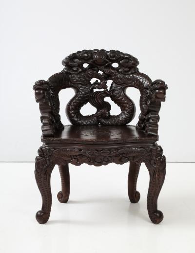 Japanese Carved Dragon Armchair c 1900