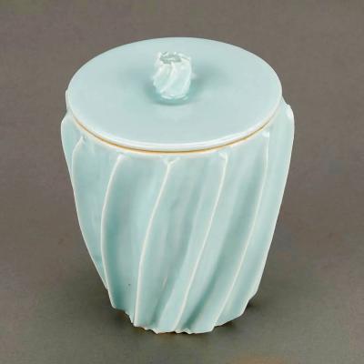 Japanese Celadon Lidded Vessel Mizusashi by Uichi Shimizu