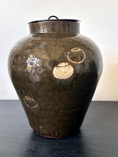 Japanese Ceramic Seto Tea Leaf Tsubo Jar Edo Period