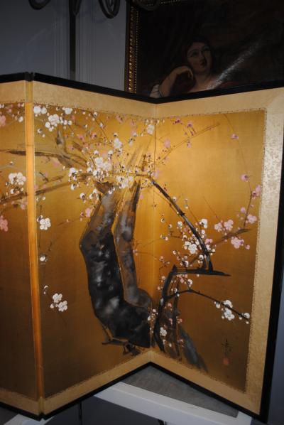 Japanese Cherry Blossom Byobu screen signed