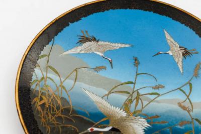 Japanese Cloisonn Enamel Charger with Cranes Attributed to Got Seizabur 