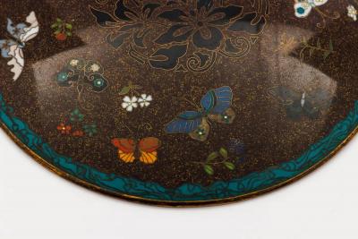 Japanese Cloisonn Enamel Charger with Cranes Attributed to Got Seizabur 