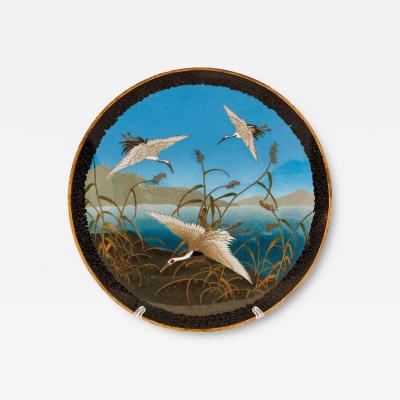 Japanese Cloisonn Enamel Charger with Cranes Attributed to Got Seizabur 