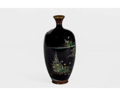 Japanese Cloisonn Enamel Vase Attributed to Hayashi Kodenji with Cranes