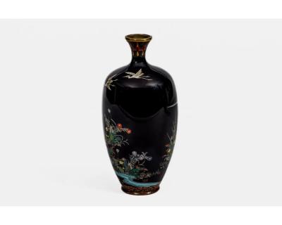 Japanese Cloisonn Enamel Vase Attributed to Hayashi Kodenji with Cranes