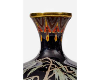Japanese Cloisonn Enamel Vase Attributed to Hayashi Kodenji with Cranes